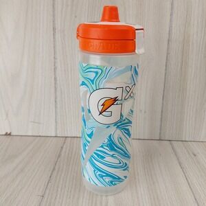Gatorade GX Water Bottle Unisex 30oz Orange Blue Marble Swirl Squeeze Pod Lid